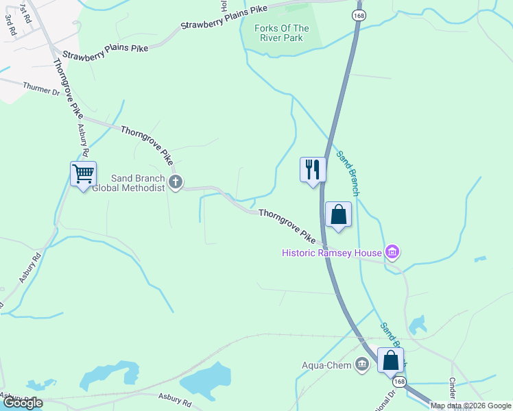 map of restaurants, bars, coffee shops, grocery stores, and more near 2334 Thorngrove Pike in Knoxville