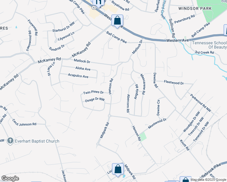 map of restaurants, bars, coffee shops, grocery stores, and more near 4431 Avery Village Way in Knoxville