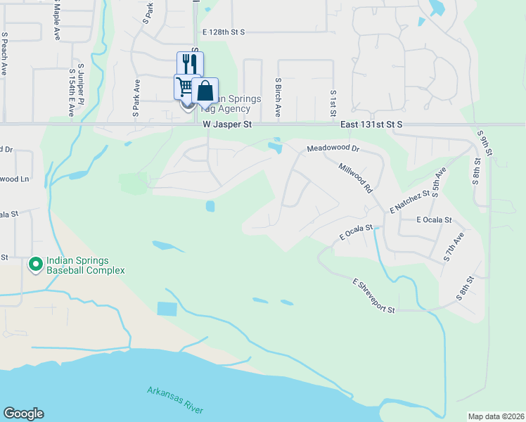map of restaurants, bars, coffee shops, grocery stores, and more near 674 Meadowood Drive in Broken Arrow
