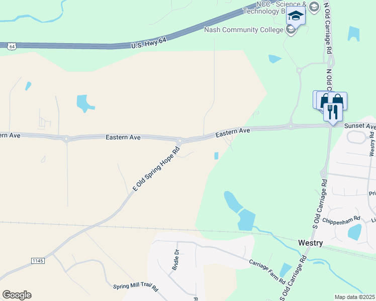 map of restaurants, bars, coffee shops, grocery stores, and more near 3388 Eggers Road in Rocky Mount
