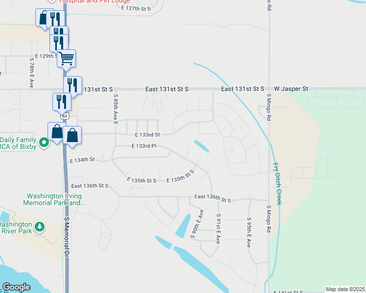 map of restaurants, bars, coffee shops, grocery stores, and more near 13308 South 90th East Avenue in Bixby