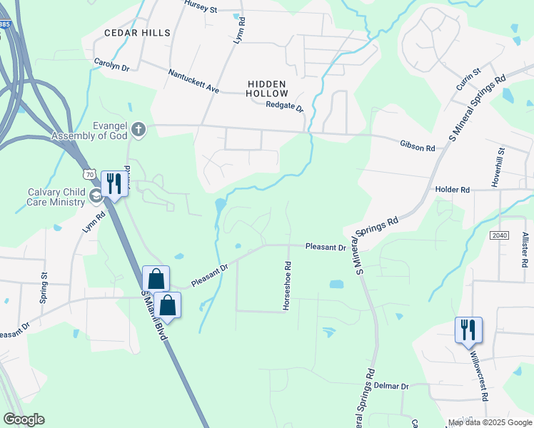map of restaurants, bars, coffee shops, grocery stores, and more near 608 Kendall Drive in Durham
