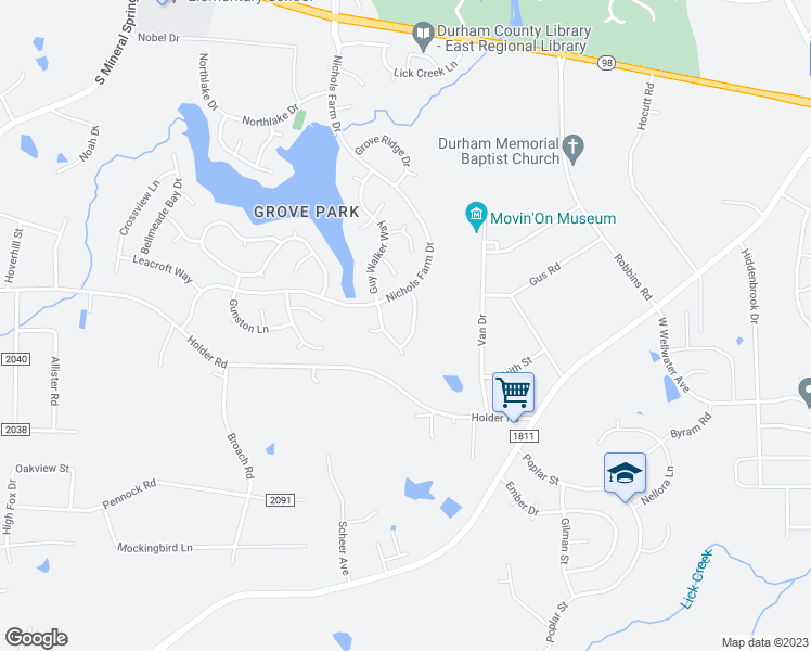 map of restaurants, bars, coffee shops, grocery stores, and more near 616 Crossing Drive in Durham