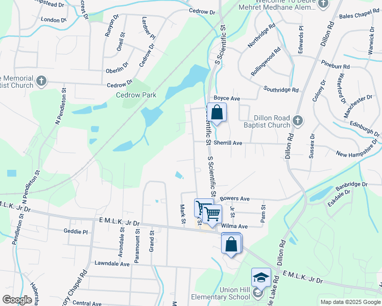 map of restaurants, bars, coffee shops, grocery stores, and more near 710 Hendrix Street in High Point