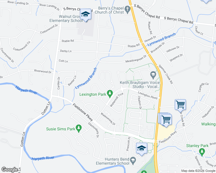 map of restaurants, bars, coffee shops, grocery stores, and more near 2106 Wimbledon Circle in Franklin