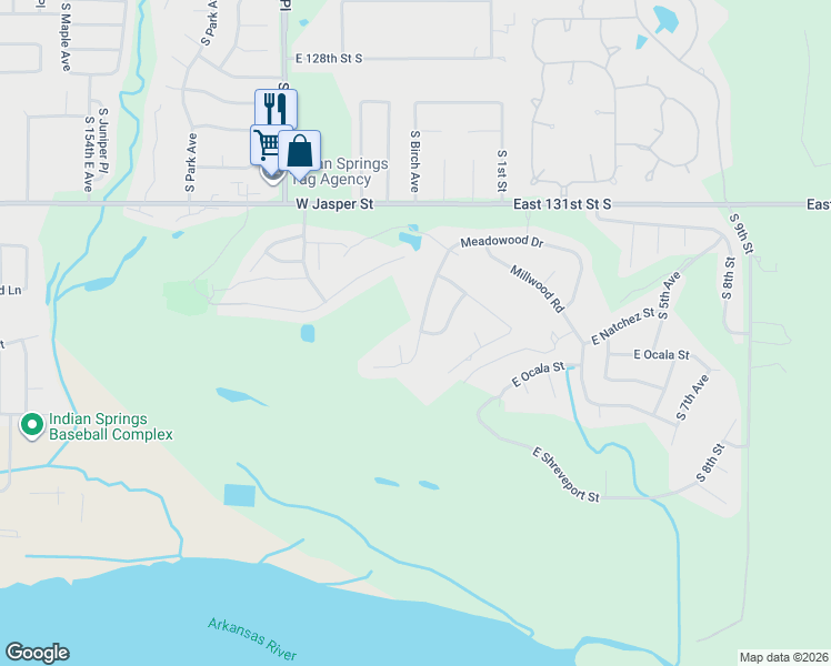 map of restaurants, bars, coffee shops, grocery stores, and more near 674 Meadowood Drive in Broken Arrow