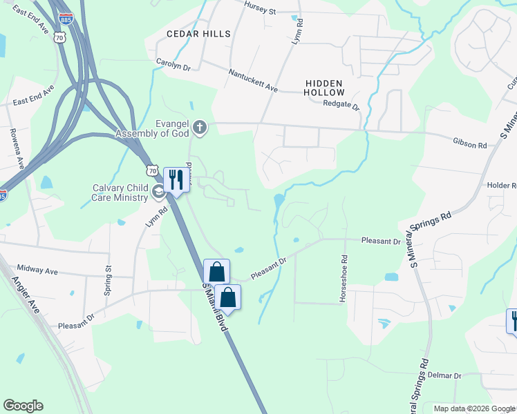 map of restaurants, bars, coffee shops, grocery stores, and more near 3344 Ivey Wood Lane in Durham