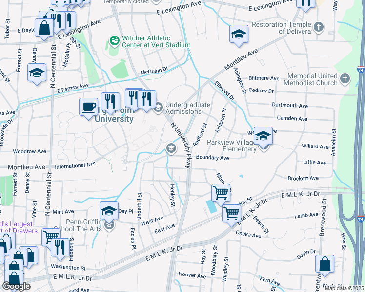 map of restaurants, bars, coffee shops, grocery stores, and more near 609 Harrison Street in High Point