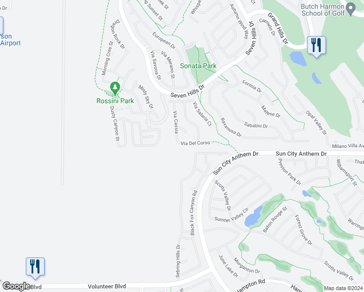 map of restaurants, bars, coffee shops, grocery stores, and more near 3095 Vía Del Corso in Henderson