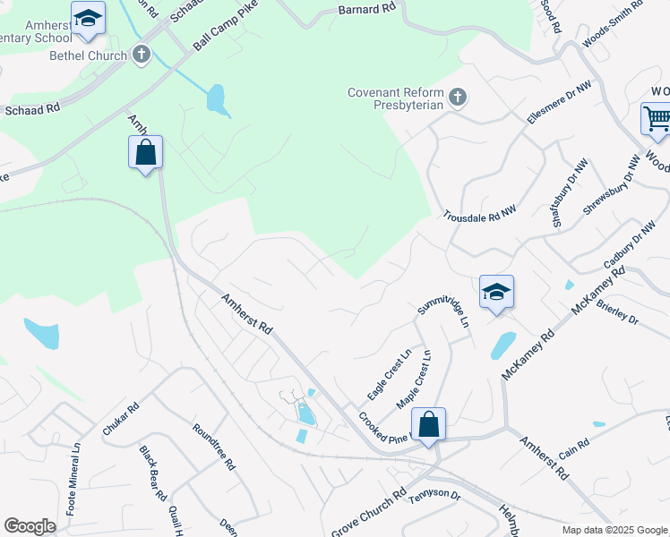 map of restaurants, bars, coffee shops, grocery stores, and more near 2811 Oakleigh Township Drive in Knoxville