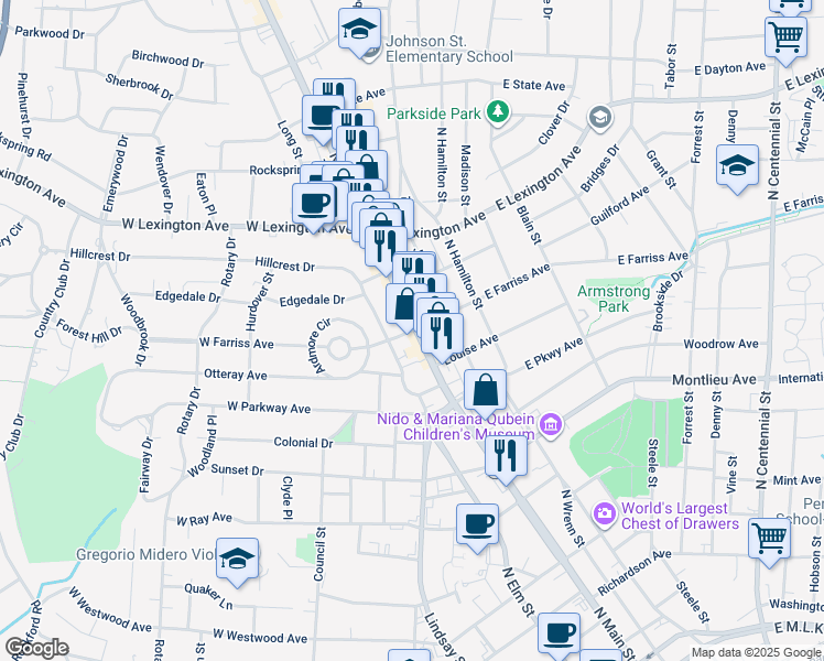 map of restaurants, bars, coffee shops, grocery stores, and more near 108 West Farriss Avenue in High Point