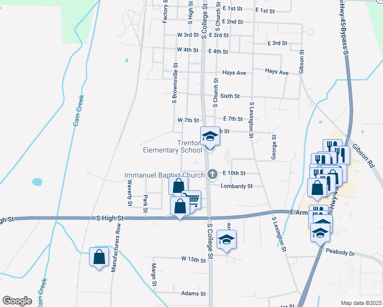 map of restaurants, bars, coffee shops, grocery stores, and more near 115 West 9th Street in Trenton