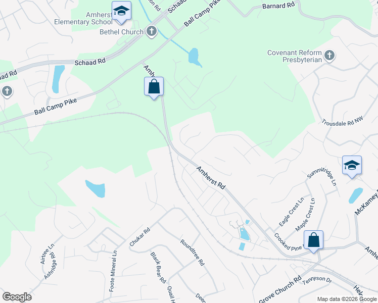 map of restaurants, bars, coffee shops, grocery stores, and more near 2811 Mossy Oaks Lane in Knoxville
