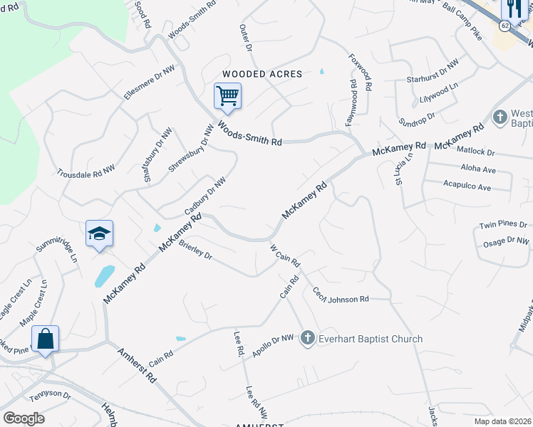 map of restaurants, bars, coffee shops, grocery stores, and more near 4313 McKamey Road in Knoxville