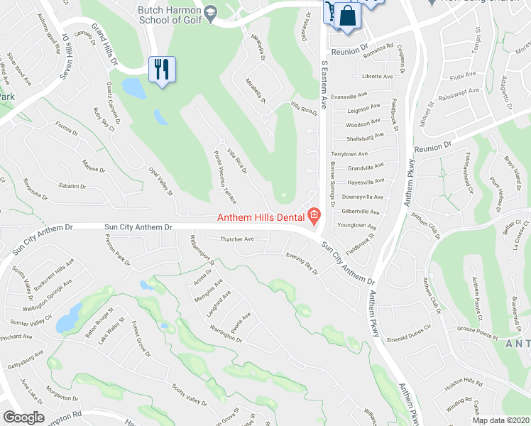 map of restaurants, bars, coffee shops, grocery stores, and more near 1580 Villa Rica Drive in Henderson