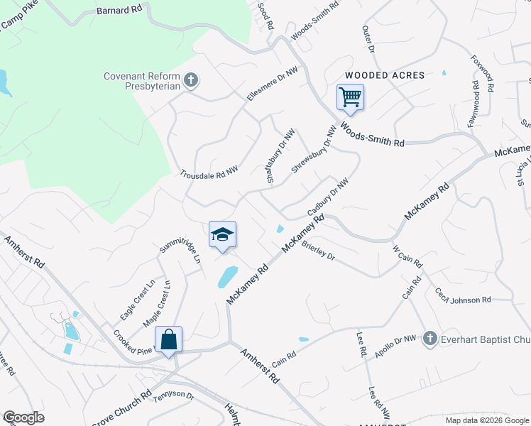 map of restaurants, bars, coffee shops, grocery stores, and more near 5401 Malmsbury Road Northwest in Knoxville
