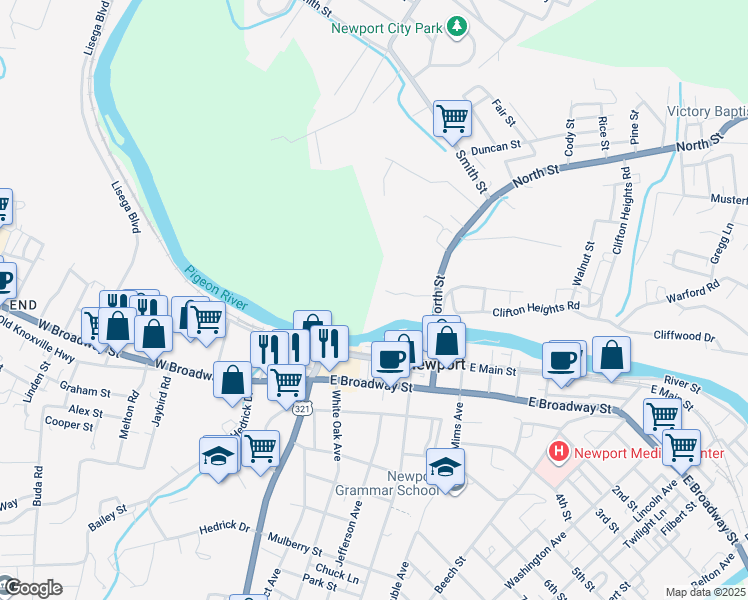 map of restaurants, bars, coffee shops, grocery stores, and more near in Newport