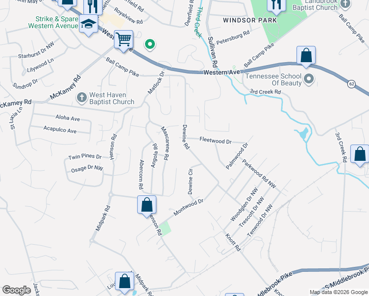 map of restaurants, bars, coffee shops, grocery stores, and more near 3137 Dewine Road in Knoxville