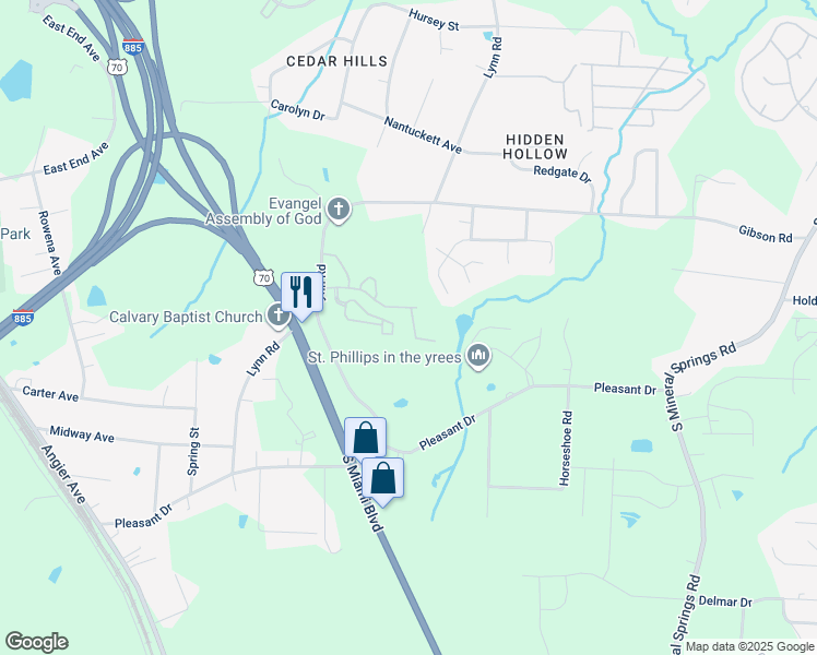 map of restaurants, bars, coffee shops, grocery stores, and more near 3240 Ivy Wood Lane in Durham