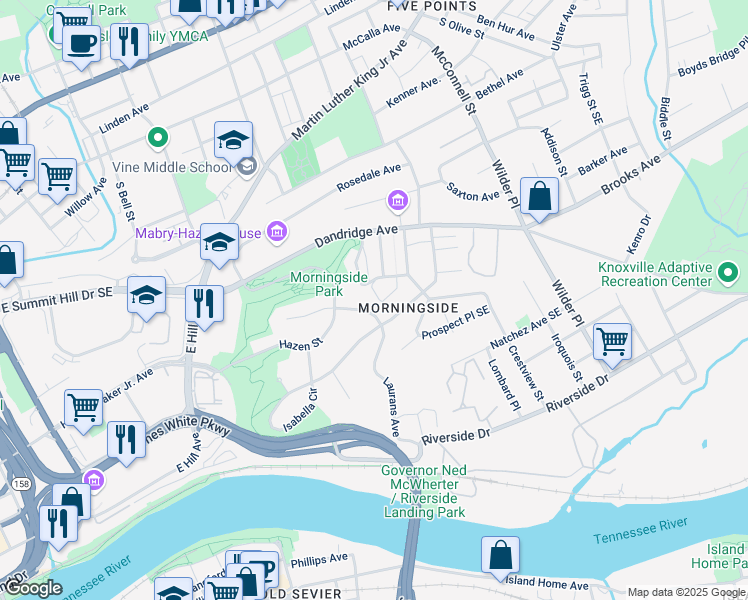 map of restaurants, bars, coffee shops, grocery stores, and more near 1825 Laurans Avenue in Knoxville