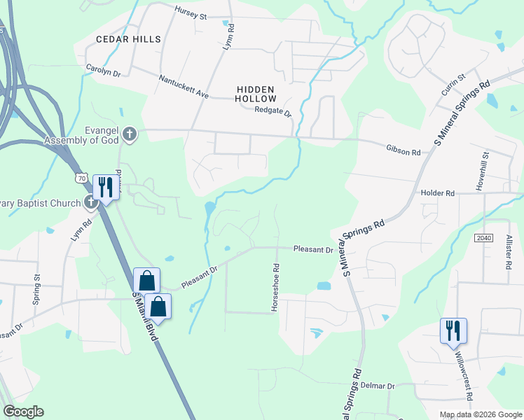 map of restaurants, bars, coffee shops, grocery stores, and more near 1013 Kendall Drive in Durham