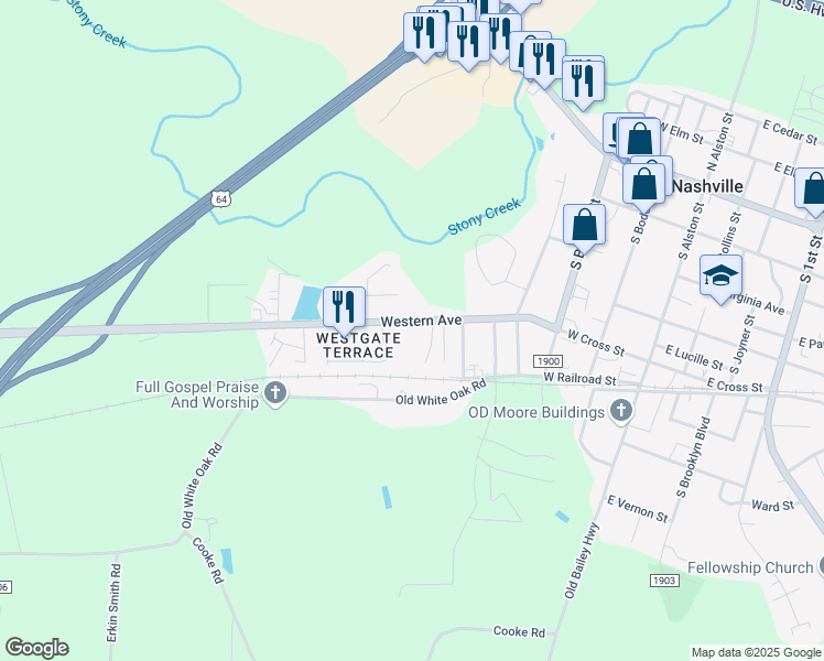 map of restaurants, bars, coffee shops, grocery stores, and more near 615 Western Avenue in Nashville