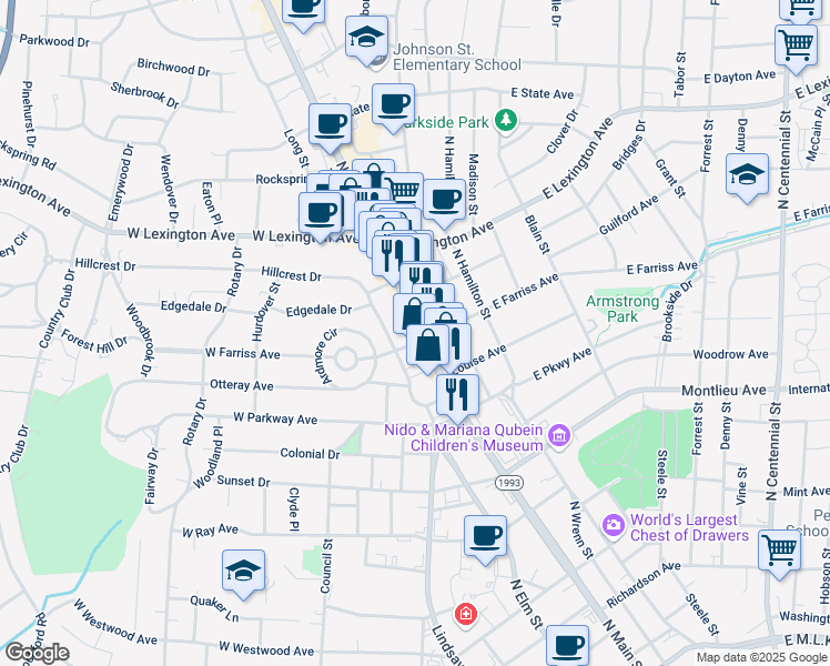 map of restaurants, bars, coffee shops, grocery stores, and more near 108 West Farriss Avenue in High Point