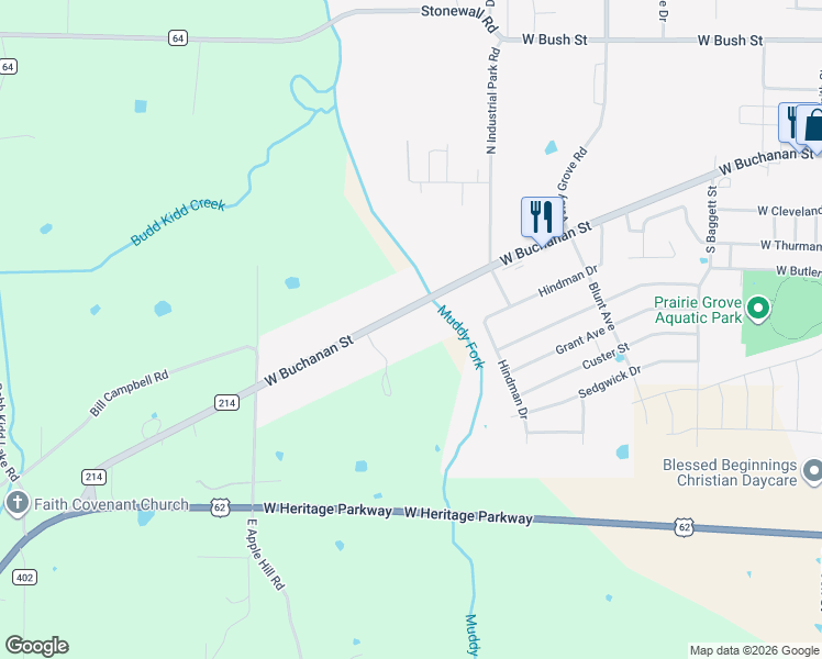 map of restaurants, bars, coffee shops, grocery stores, and more near 10974 Ravenwood Road in Prairie Grove