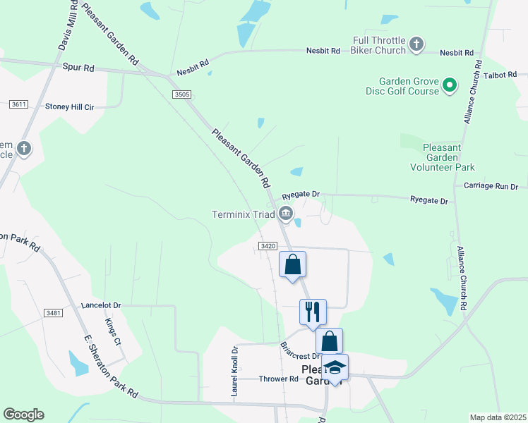 map of restaurants, bars, coffee shops, grocery stores, and more near 4602 Pleasant Garden Road in Pleasant Garden