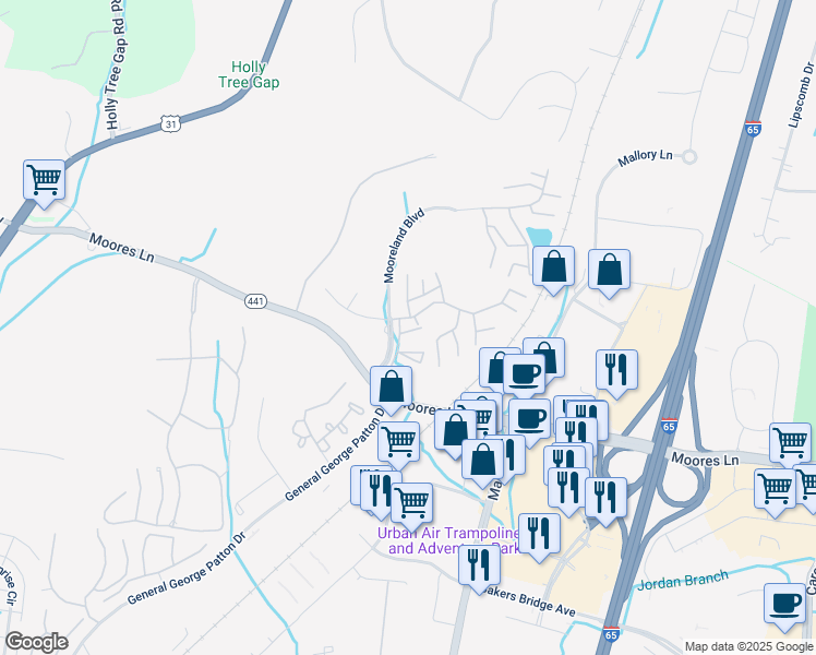 map of restaurants, bars, coffee shops, grocery stores, and more near 601 Sunberry Court in Brentwood