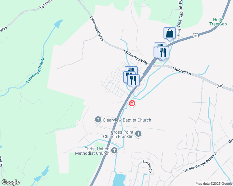 map of restaurants, bars, coffee shops, grocery stores, and more near 284 Gateway Court in Franklin