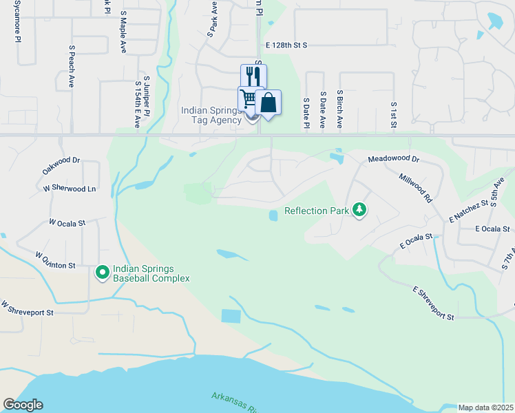 map of restaurants, bars, coffee shops, grocery stores, and more near 519 Fairway Drive in Broken Arrow