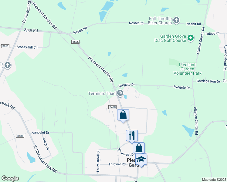 map of restaurants, bars, coffee shops, grocery stores, and more near 4602 Pleasant Garden Road in Pleasant Garden