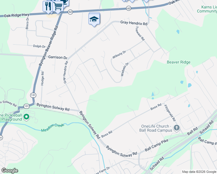 map of restaurants, bars, coffee shops, grocery stores, and more near 8120 Wiebelo Drive in Knoxville