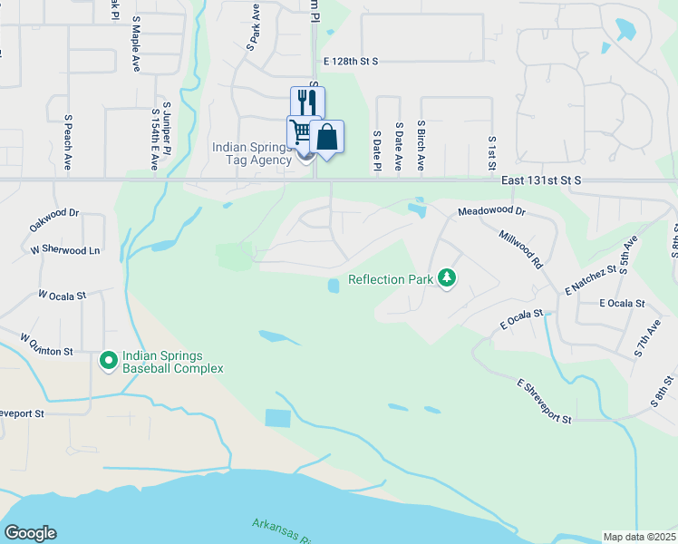 map of restaurants, bars, coffee shops, grocery stores, and more near 507 Fairway Drive in Broken Arrow