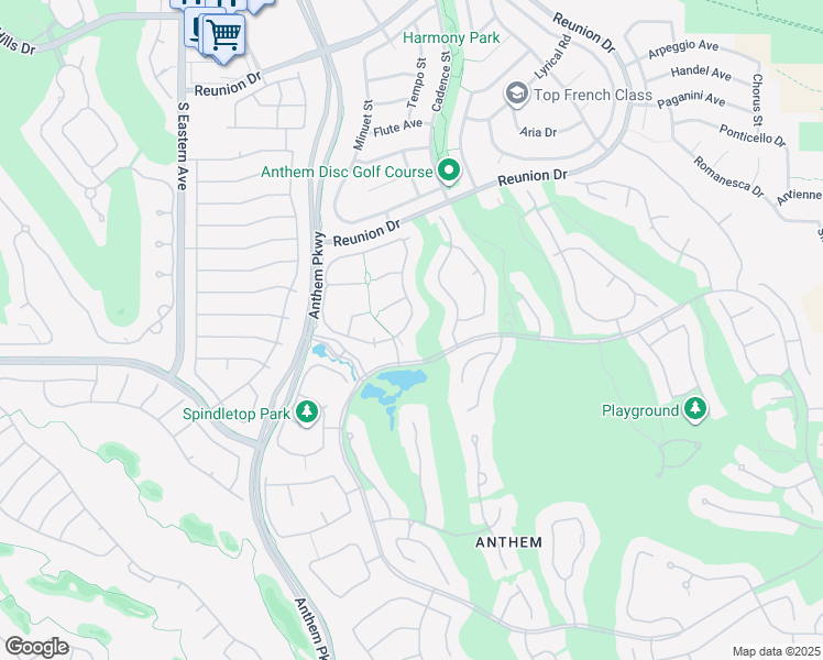 map of restaurants, bars, coffee shops, grocery stores, and more near 105 Fountainhead Circle in Henderson