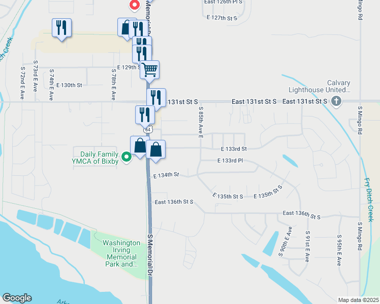 map of restaurants, bars, coffee shops, grocery stores, and more near 8402 E 133rd Street South in Bixby