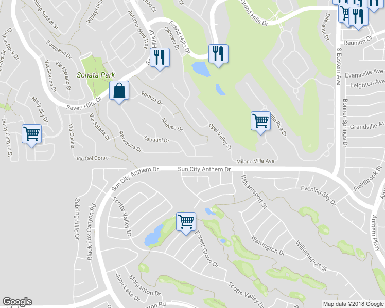map of restaurants, bars, coffee shops, grocery stores, and more near 2861 Matese Drive in Henderson