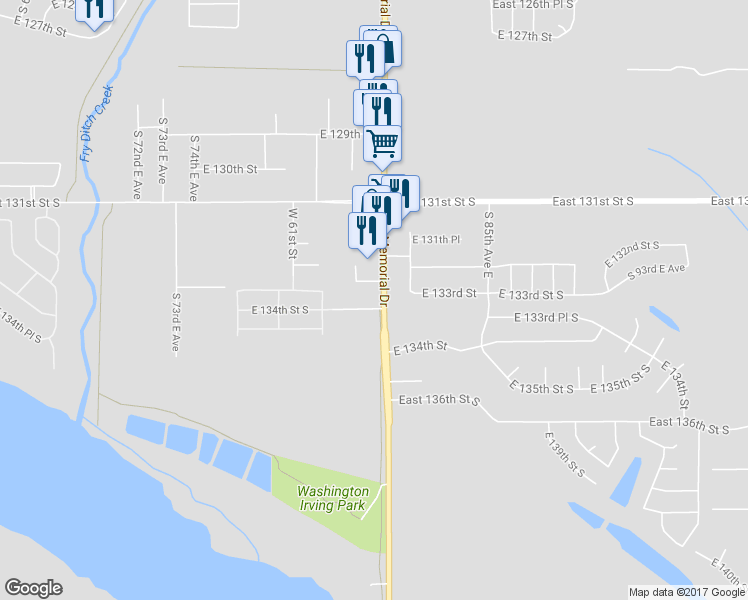 map of restaurants, bars, coffee shops, grocery stores, and more near 13330 South Memorial Drive in Bixby