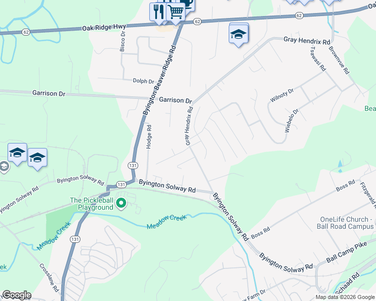 map of restaurants, bars, coffee shops, grocery stores, and more near 8500 Golden Cloud Lane in Knoxville