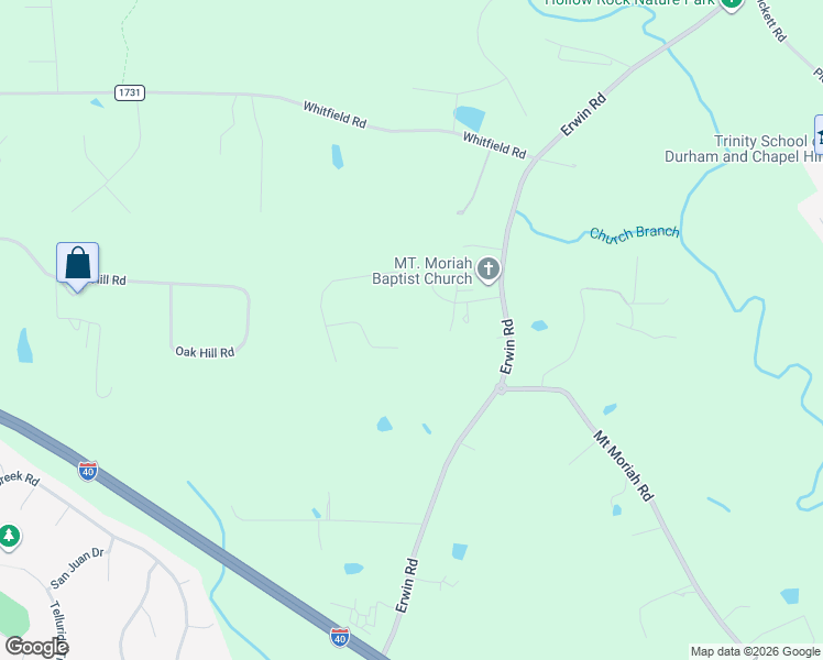map of restaurants, bars, coffee shops, grocery stores, and more near 4840 Moriah Hill Road in Durham
