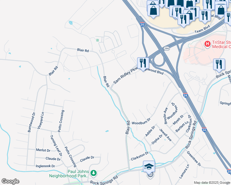 map of restaurants, bars, coffee shops, grocery stores, and more near 91-211 Blair Road in Smyrna