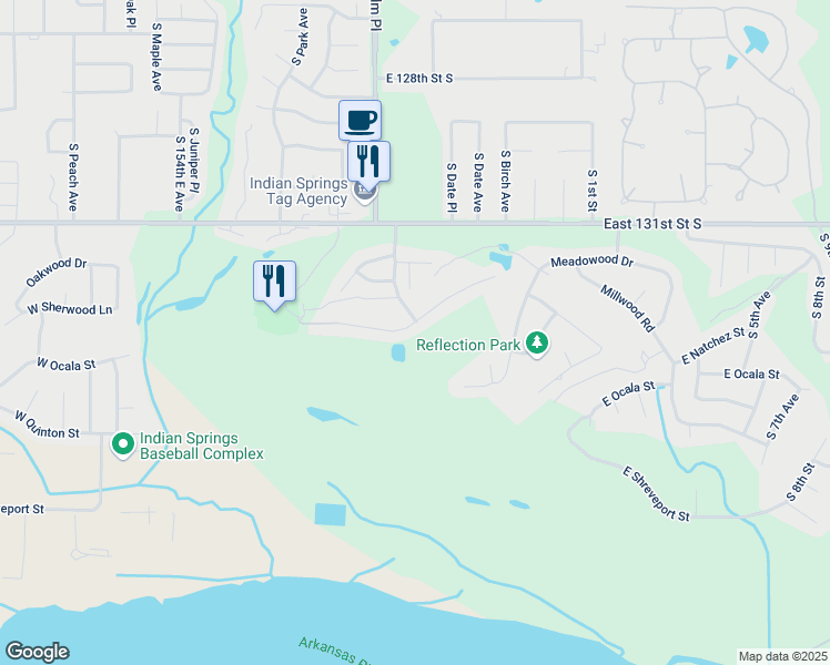 map of restaurants, bars, coffee shops, grocery stores, and more near 507 Fairway Drive in Broken Arrow