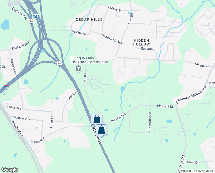 map of restaurants, bars, coffee shops, grocery stores, and more near 3222 Ivey Wood Lane in Durham