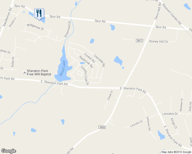map of restaurants, bars, coffee shops, grocery stores, and more near 5529 Forest Road in Greensboro