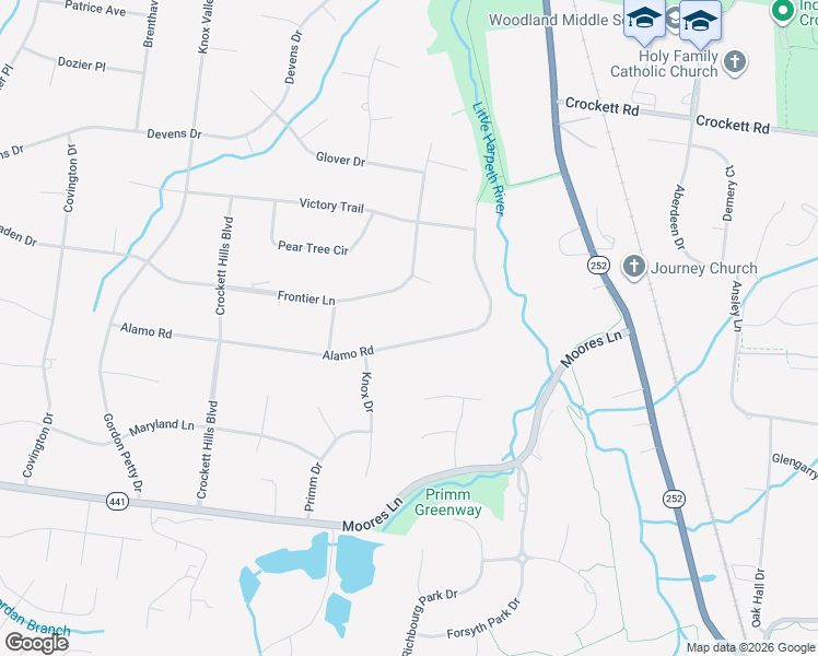 map of restaurants, bars, coffee shops, grocery stores, and more near 8242 Alamo Road in Brentwood