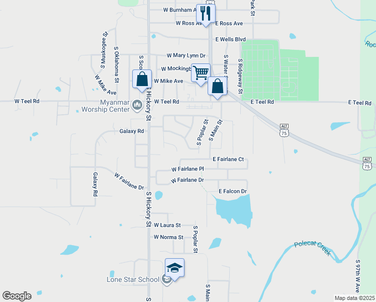 map of restaurants, bars, coffee shops, grocery stores, and more near 120 West Orleans Avenue in Sapulpa