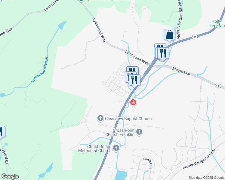map of restaurants, bars, coffee shops, grocery stores, and more near 284 Gateway Court in Franklin