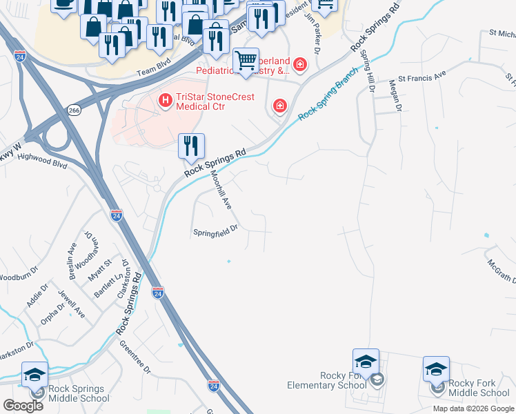 map of restaurants, bars, coffee shops, grocery stores, and more near 403 Mountain View Court in Smyrna