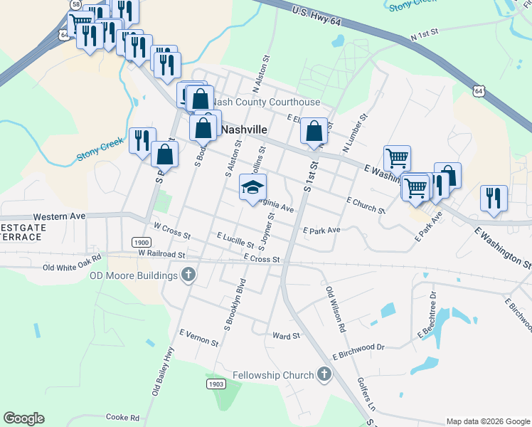 map of restaurants, bars, coffee shops, grocery stores, and more near 307 South Joyner Street in Nashville